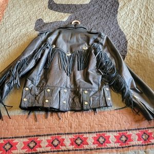 Black leather jacket with fringe